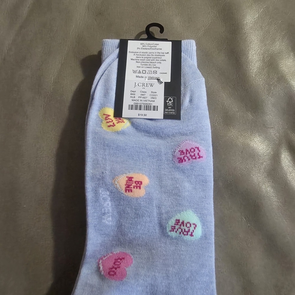 J. Crew Light Blue Love Heart Trouser Socks Unisex One Sizes - Picture 4 of 4